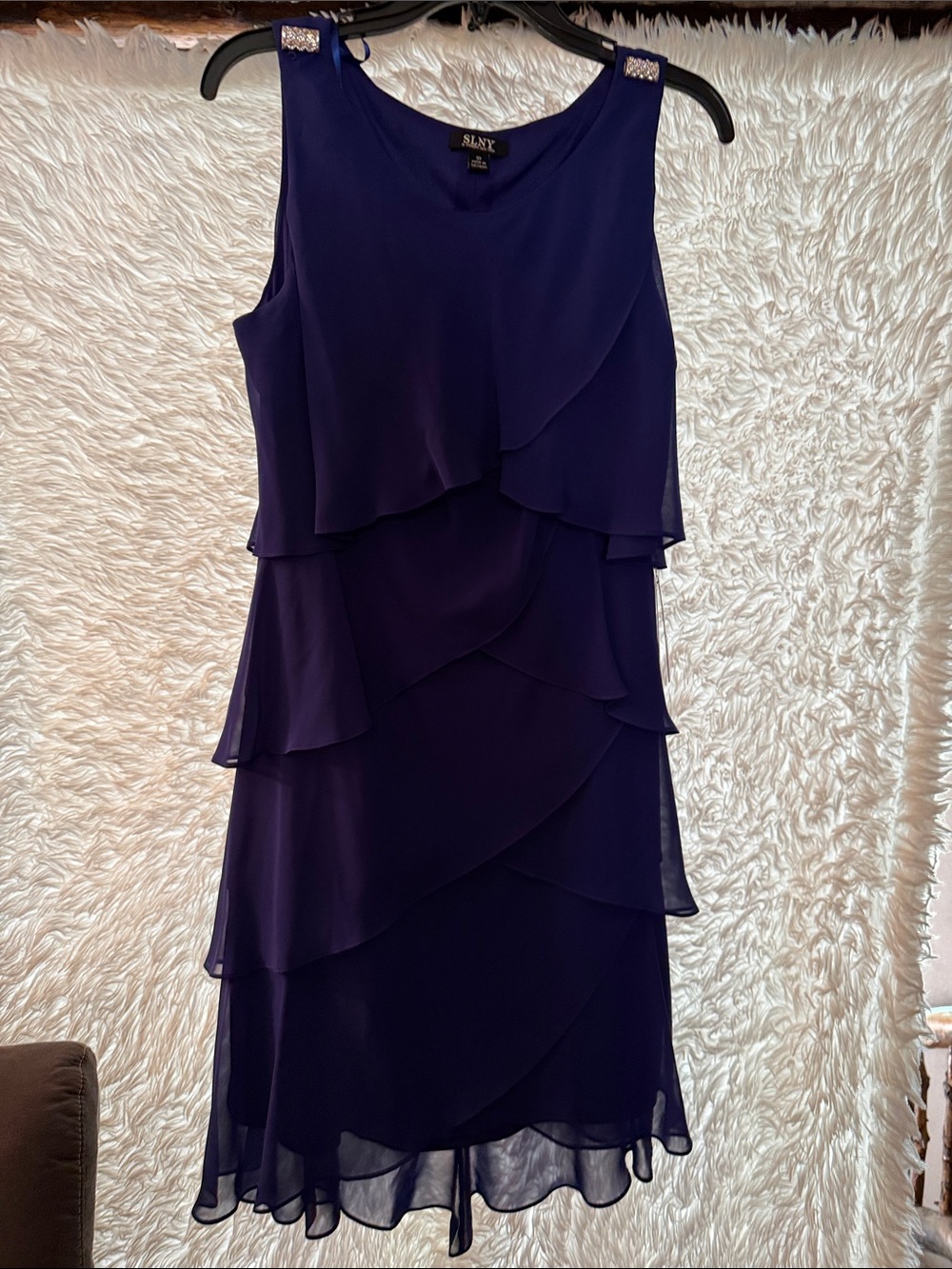 NWT SLNY Midi Scalloped Ruffle Dress Size 10